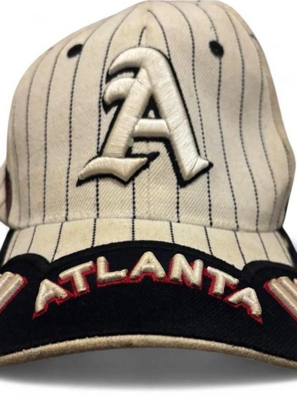 Atlanta Embroidered Pinstripe Baseball Cap in Cream and Black